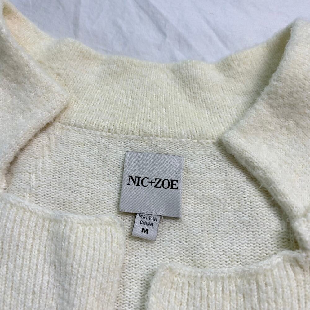 Nic + Zoe cream open collared long cardigan, piping detail. Size M. very soft - Picture 6 of 7